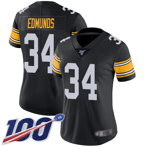 Women Pittsburgh Steelers Football 34 Limited Black Terrell Edmunds Alternate 100th Season Vapor Untouchable Nike NFL Jersey